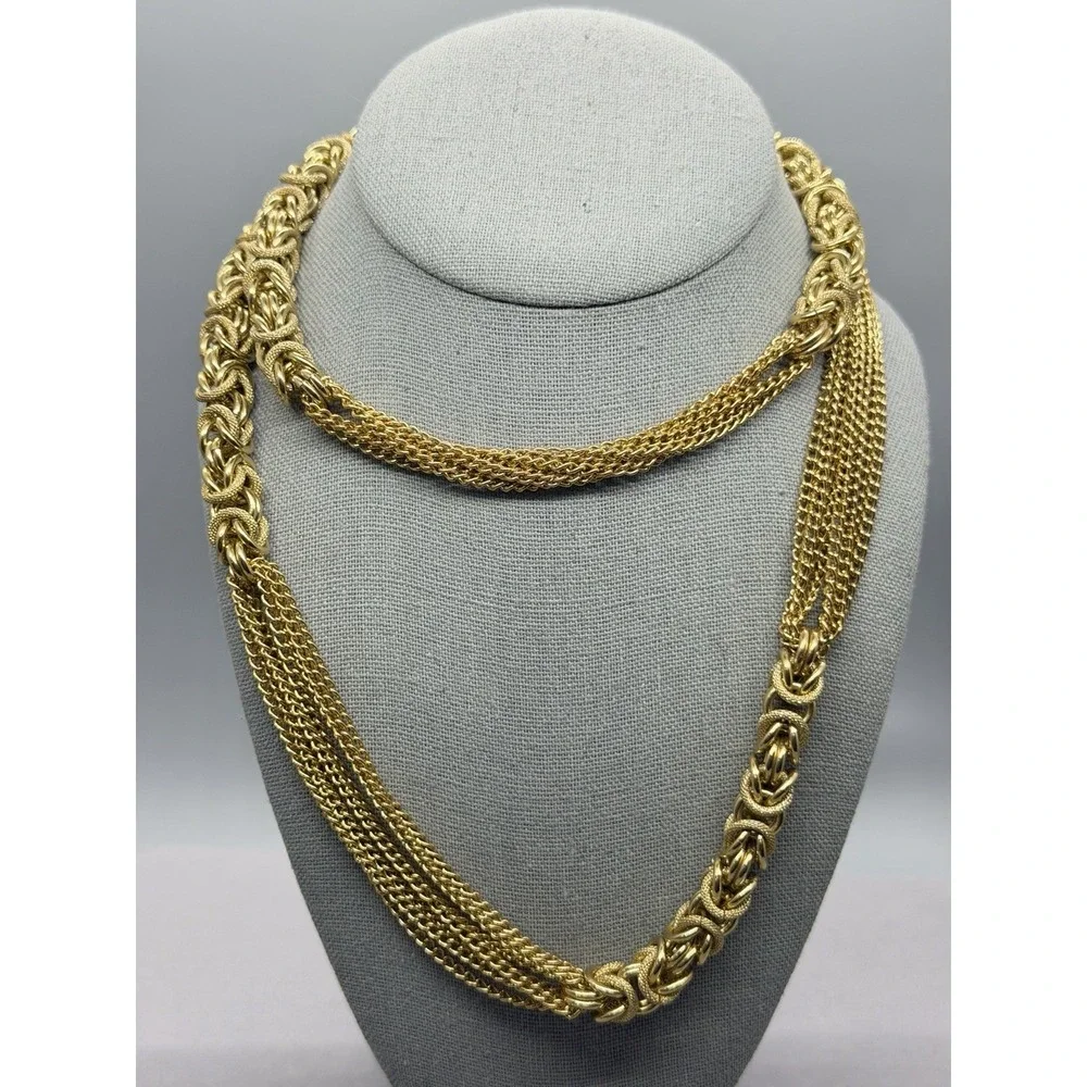 Vintage Gold Tone Multi Strand and Byzantine Link Chain 34